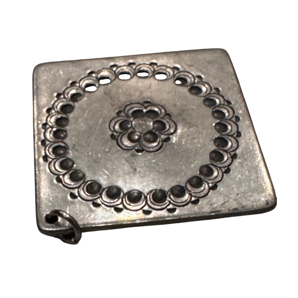 Patrick Carter Artisan Square Floral Stamped Pewter Pendant Necklace Charm